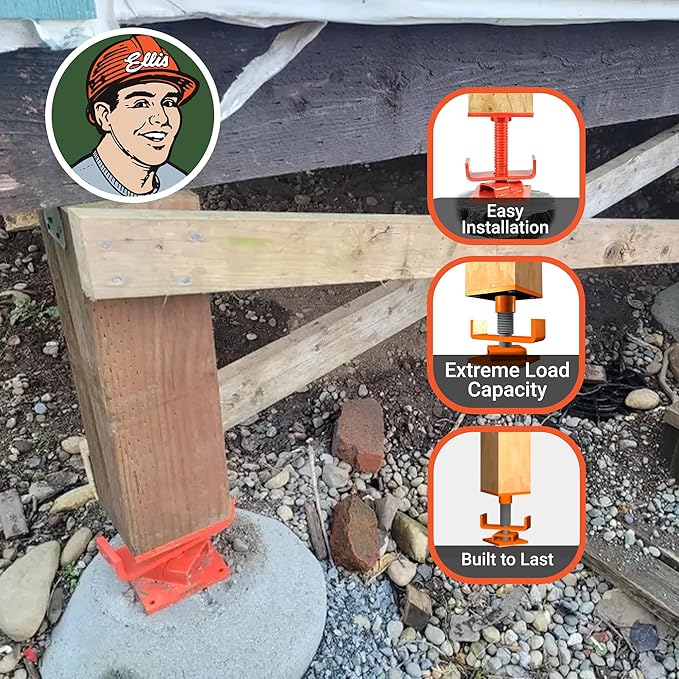 Ellis Manufacturing Timber Jack – Adjustable Post for House Leveling, Basement Support, Joist Lift, Crawl Space Shoring, Screw Support Beam, 5" Range, 30,000 lbs Capacity