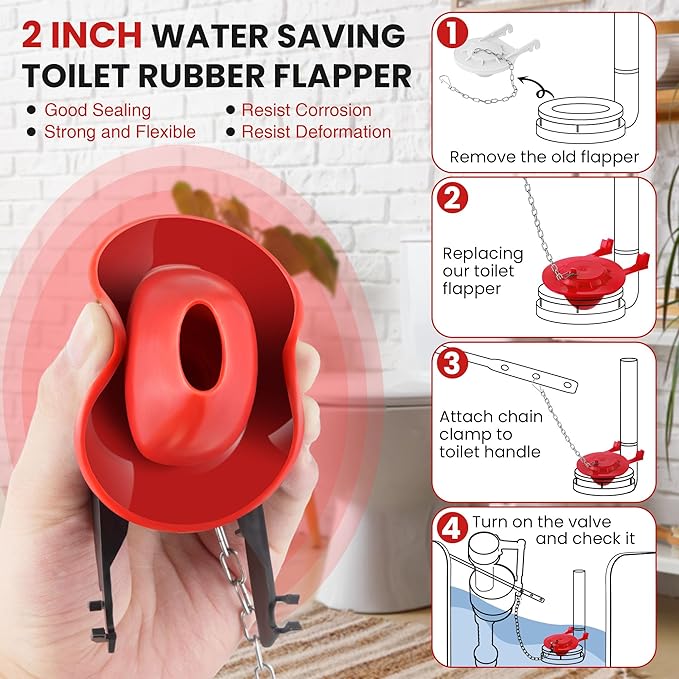Saillong Universal Toilet Flusher Replacement Kit, Fill Valve, 2-Inch Flapper, Side Mount Handle Lever, Water-Saving, Adjustable Toilet Repair Kit Inside Tank, Easy to Install(1 Set,Blue Grey, Red)