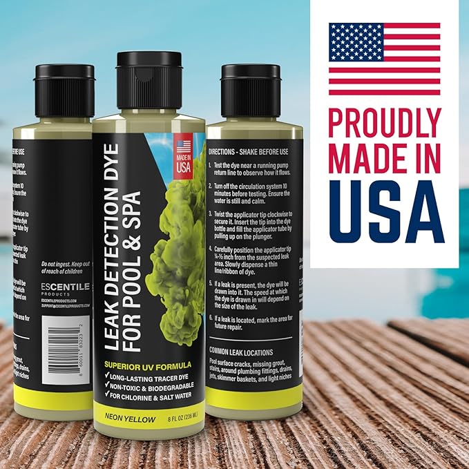 Pool Leak Detection Dye Kit - with 2 Precision Applicators - Made in USA - Superior Long Lasting UV Pool Dye Easily Locates Leaks - for All Pool, Spa, & Hot Tub Types - 8 OZ (Fluorescent Yellow)