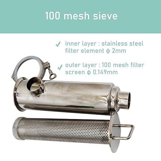 TECHTONGDA Water Filter Strainer L-Type 304 Stainless Steel 2inch Inlet Outlet 100 Mesh Quick Tri Clamp 16.5inch Length
