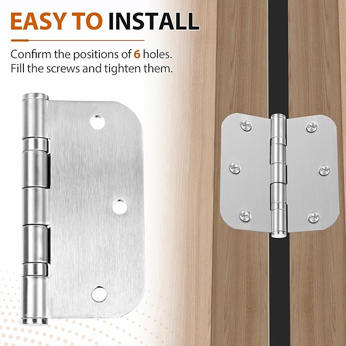 Stainless Steel Door Hinges 3.5 x 3.5 Inch Rounded Door Hinges, 5/8 Radius Silver Stainless Steel Interior Door Hinge, Replacement Door Interior Metal Hardwares, 3 Pack