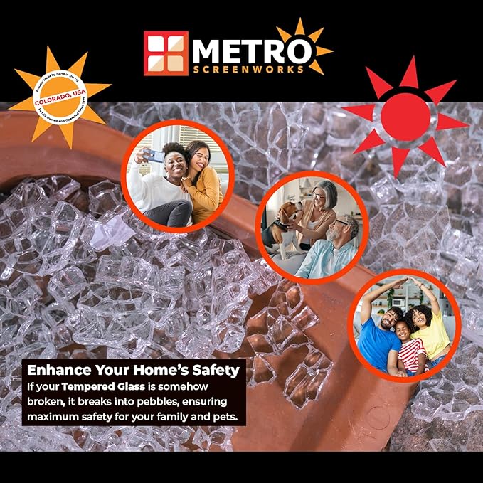 Metro Screenworks Framed Tempered Glass Panel for Porch & Patio Panels, Outdoor Enclosures, (32-3/4" x 34-1/2", Almond) Enclose Your Porch with Tempered Glass Panels - Glass Panel Replacement
