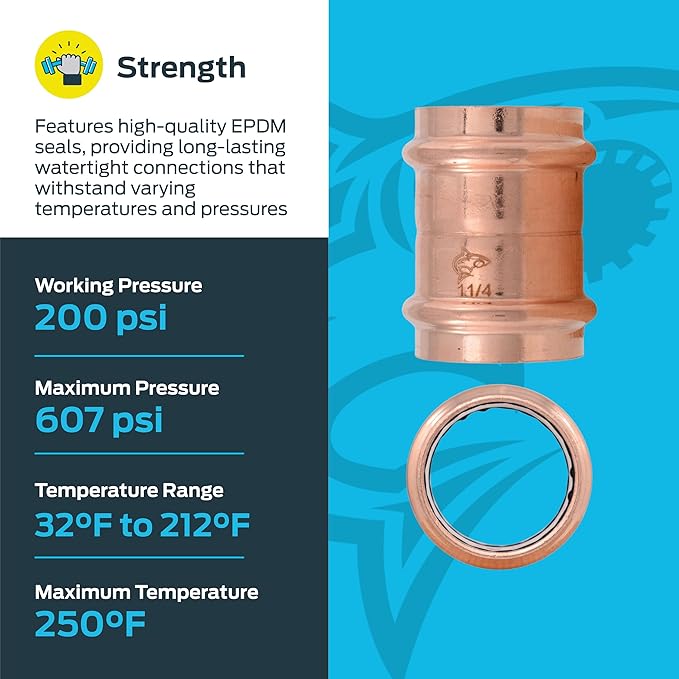 SharkBite 1-1/4 Inch Coupling, Copper Press Plumbing Fitting, Pack of 4, UPR0135X4