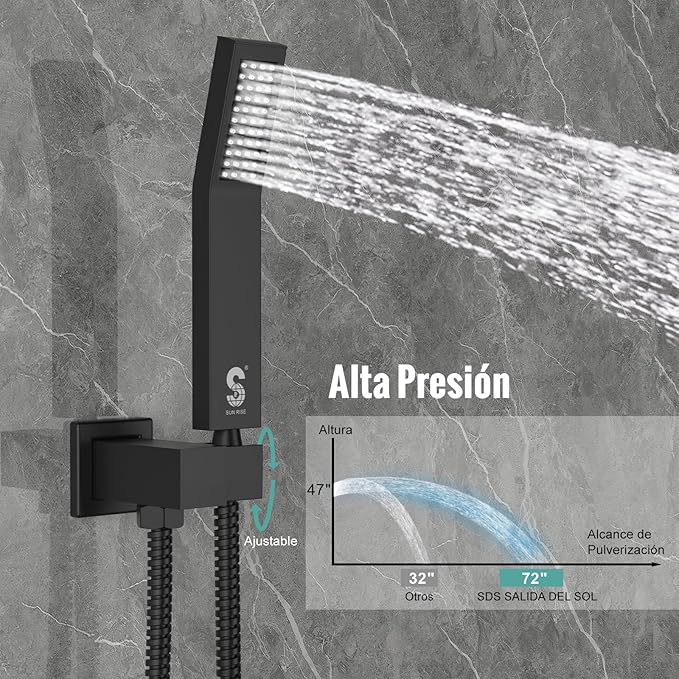 SR SUN RISE 12 Inches Bathtub Shower Faucet Set All Metal Shower System with Tub Spout 1.8GPM Square Shower Head and Handheld Sprayer Shower Fixtures, Modern Valve and Trim Kit, Matte Black