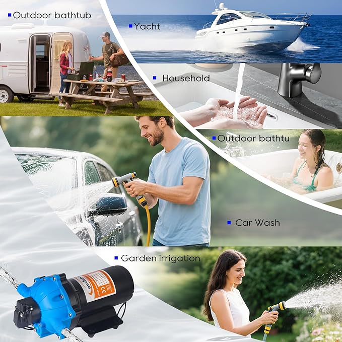 Upgraded 110V AC Fresh Water Pump, 7GPM 70PSI, Five Chamber Self-Priming Diaphragm Pump with Heavy Duty Pressure Switch & Strainer for RV, Marine，Home Water System, Irrigating & Industrial Settings