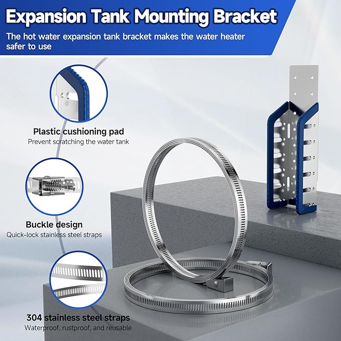 Expansion Tank Mounting Bracket with Cushion Pad, Universal Water Heater Straps, Supports 5 Gallon or up to 13-inch Diameter Hot Water Tanks,Boiler Expansion Tank, Propane Tank-1 Set