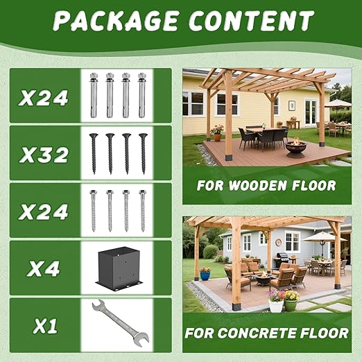 4 Pcs Post Base,4"x 6"Post Brackets(Acturl3.6 x5.6), Heavy Duty Black Metal Powder-Coated Thick Steel Post Anchor Outdoor for Support Deck Base Plate, Pergola Bracket Kit,Mialbox Post Mount