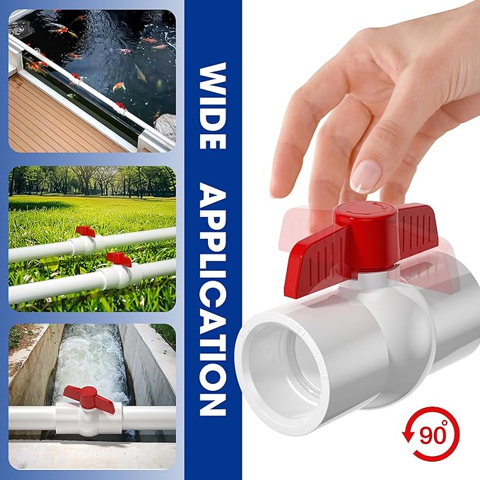 2 Pack 2'' PVC Ball Valves,Red T Handle Shut-Off Valve Socket,SCH40 PVC Water Pipe Valves,Slip Water Pipe Valve for Water Project, Swimming Pool,Sewage Pump, Outdoor Plumbing & Irrigation System