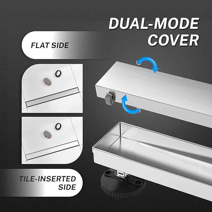 Linear Shower Drain.30 Inch Shower Trench Drain with 2-in-1 Flat Cover & Inser Cover,304 Stainless Rectangle Steel Shower Floor Drain with Hair Strainer and Leveling Feet (Brushed Nickel, 30 in)