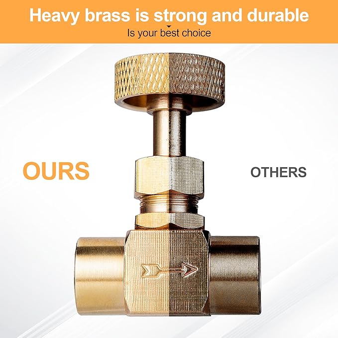 1 Pieces Heavy Duty Brass Instrument Replacement Control Needle Valve 1/4" Npt Female X 1/4" Npt Female Connection Golden