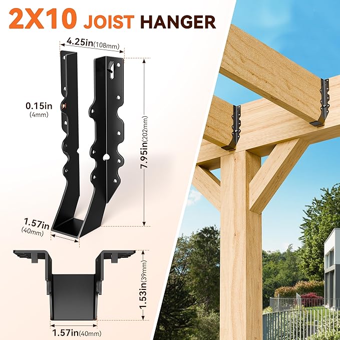 50 Pcs Black 2x10 Joist Hanger,LU210 18 Gauge Double Shear Face Mount Joist Hanger,Hurricane Ties for Rafters Tie Brackets Great for Floor Deck and Ceiling Joists