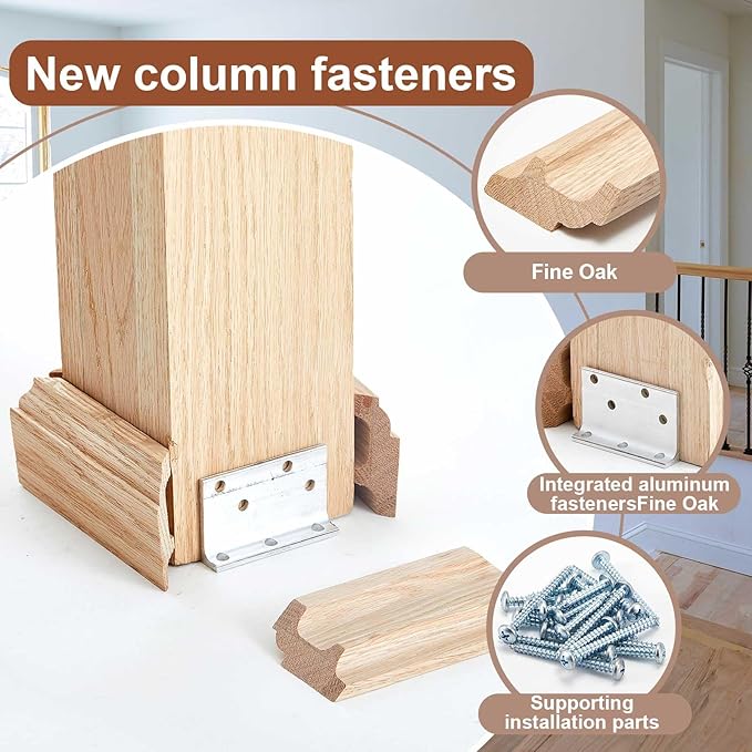 Blulu 4 Set 3-1/2" Newel Post Mounting Kit 16 Pcs L Bracket Metal Post Anchor with 16 Pcs Wood Trim Deck Base Fasteners for Fastening Handrails Balustrades to Stairs and Floors
