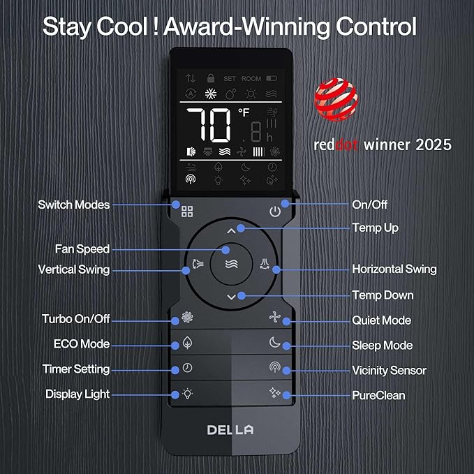 DELLA Vario Series 18000 BTU Wifi Mini Split AC, Work with Alexa 21 SEER2 Cools Up to 1000 Sq.Ft, Energy Efficient 230V Ductless Inverter System with 1.5 Ton Pre-Charged Heat Pump & 16.4ft Kit