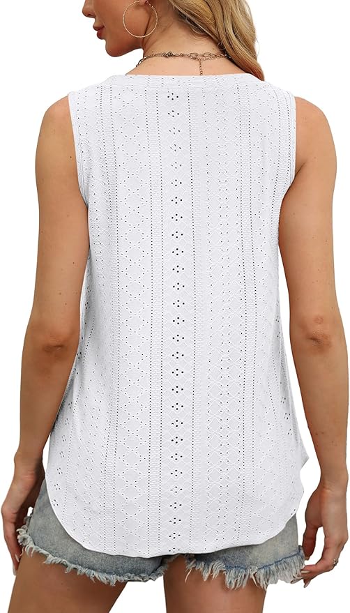 OFEEFAN Womens Tank Tops V Neck Sleeveless Flowy Loose Fit Basic Casual Summer Tops
