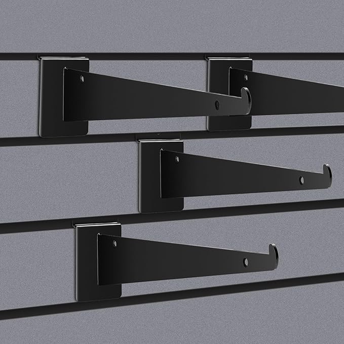 16 Inch Slatwall Shelf Bracket with Lip, 14 Pack Metal Shelf Brackets for Slat Wall,Heavy Duty Slatwall Accessories for Slatwall Panels Shelving Display Home Commercial- Black Slatwall Shelf Brackets