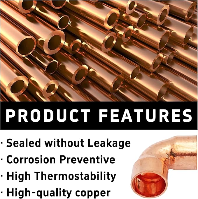 6Pcs 1/2 Inch ID 0.8mm Thick Pure Copper 90 Degree Elbow, Short Radius Pipe Fitting with Sweat Solder Connection for Plumbing HVAC Refrigeration System