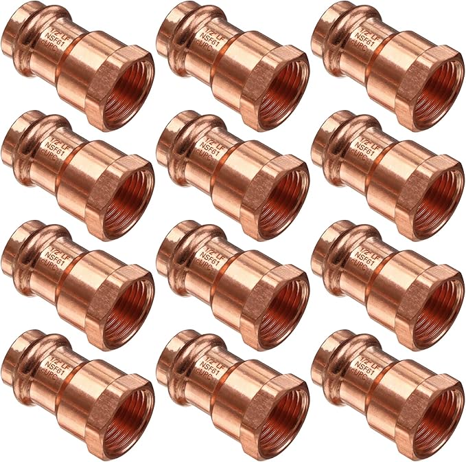 Copper Press Fittings,12PCS 1/2" Press x 1/2” Female NPT Copper Press Female Adapter,1/2” Female NPTxPress LF Coppers Press Adapter Pressure Coppers Fitting Female x Press Connection for Plumbing