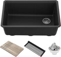 KRAUS Bellucci 30” in. Undermount Workstation Granite Kitchen Sink in Metallic Black with Accessories, KGUW2-30MBL