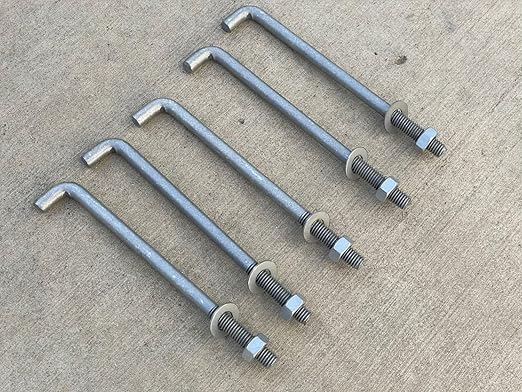 Sandbaggy 1/2" x 8" Threaded Concrete Anchor L-Bolts (Nuts & Washers Included) - Hot Dipped Galvanized - Sill Plate, Base Plate, Masonry, Wood, Cement Anchors, J Bolt (1500, 1/2" x 8")