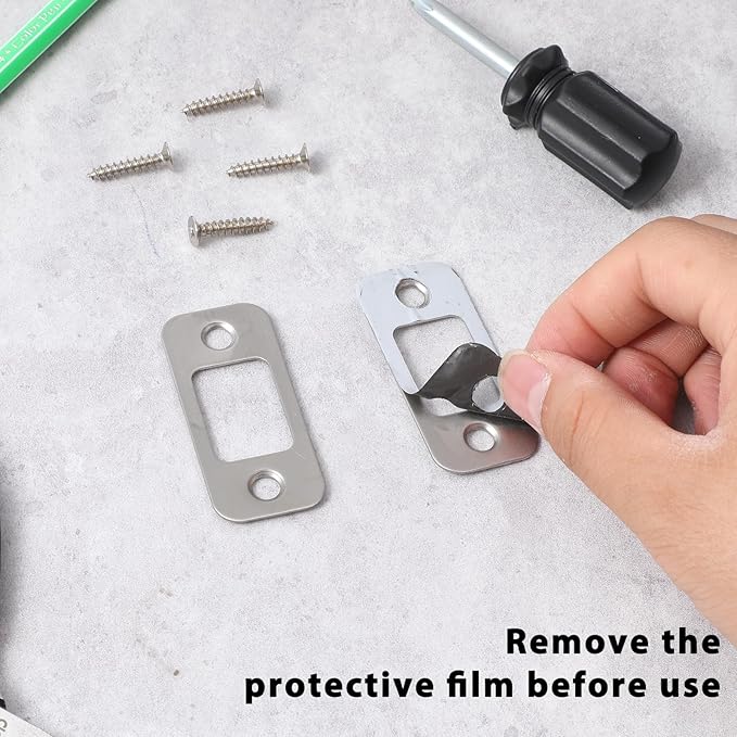 2 Sets Deadbolt Strike Plate Door Strike Plate Door Backplate 1" x 2-1/4" Round Corner with Screws 1-3/8", Silver