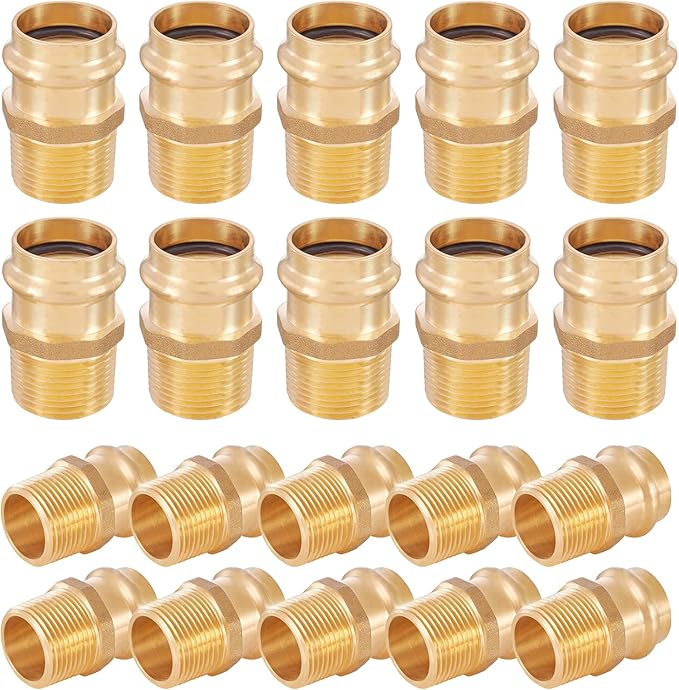 20-Pack HeSun Copper Press Fitting Adapter,1/2" Press X 1/2" Male NPT Adapter, LF Brass(PEX1807348-20)