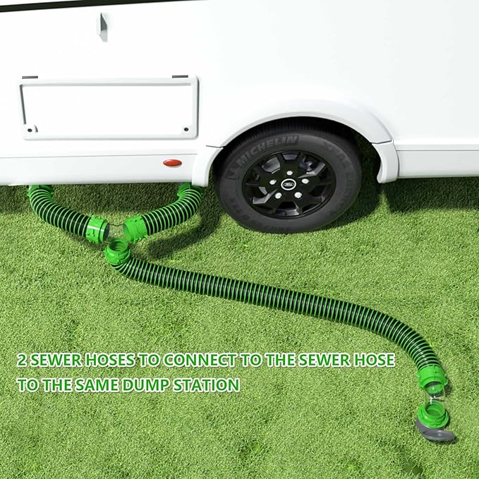 6-in-1 - RV Wye Sewer Hose Fitting and Built-in Gasket Odor - Allows for 2 Camper Sewer Hoses to Connect to the Same Dump Station (Wye -Elbow Adapter)