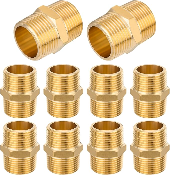 10-PCs HeSun Brass Hex Nipple Pipe Fitting, 3/4" NPT Male x 3/4" NPT Male Nipple Pipe Adapter(NPT014)