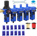 3/8'' NPT 5 Stage Air Dryer for Compressor,5 &0.01 Micron Filter Cartridge Air Drying System,Triple Desiccant Dryers & Air Regulator,Metal Bowl, Semi-Auto Drain,Industrial Grade-Blue