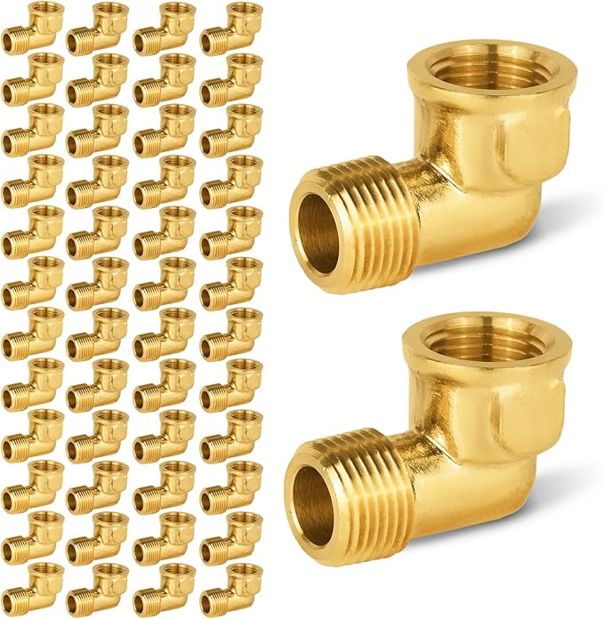 50-PCs HeSun Brass Pipe Fitting, 3/8" NPT Male x 3/8" NPT Female 90-Degree Barstock Street Elbow