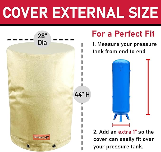 Redford Supply Co. Cold Snap (5°F) Round Pressure Tank Cover Insulation, 28"Diameter x 44"H, Water Well Tank Covers Insulated, Well Pump Cover Insulated Freeze Proof for Winter Outdoor (Beige)