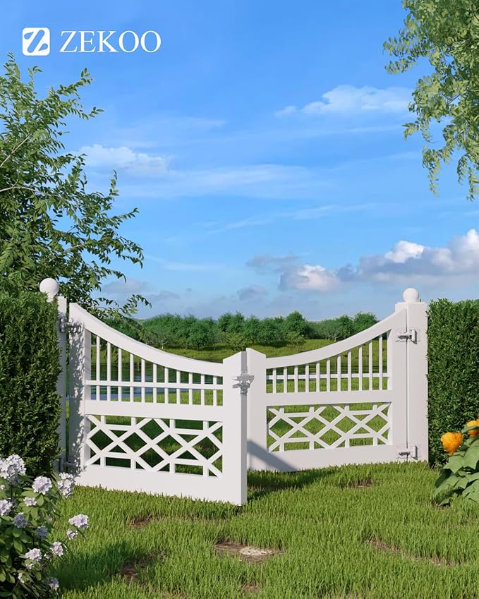 ZEKOO Stainless Steel Gate Hardware Kit, Self Closing Gate Hinges and Latch, Rust Proof, Use for Vinyl Fence Gate and Wood Fences Gate, Heavy Duty 2 Gate Latches 4 Gate Hinges (White)