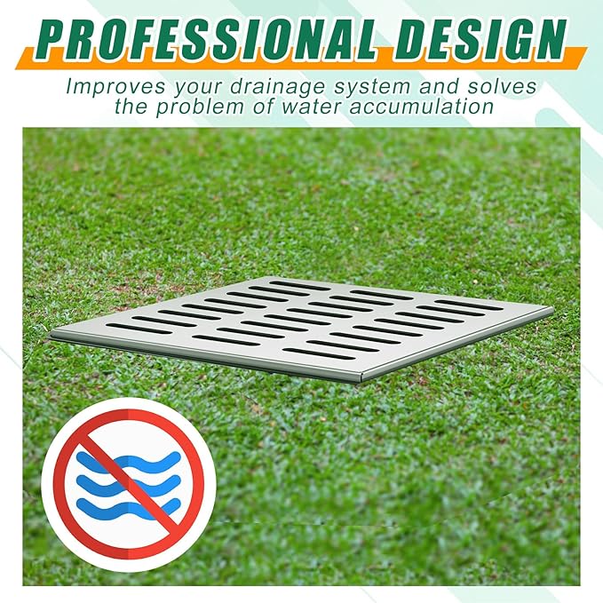 Catch Basin with 304 Stainless Steel Grate 18 x 18 x 15 Inch Square Large Catch Basin for Drainage with Debris Basket French Drain Without Reserved Hole for Yard, Downspout, Municipal Pipeline