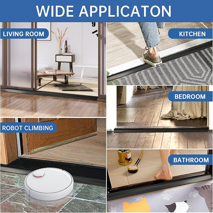 Vinyl Door Threshold Flooring Transition Strip Self Adhesive Carpet Edging Strip for Laminate Doorway Edge Threshold from 3/5" to 4/5" (Black, 10 Ft)