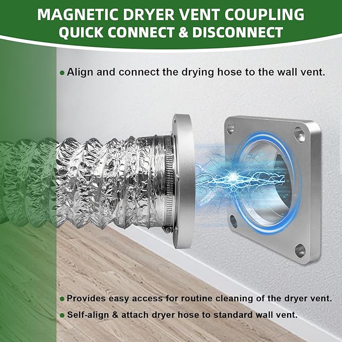 Magnetic Dryer Vent Coupling-Quick Connection and Disconnection Strong Magnet Self-Alignment Design Quick-Installation Dryer Magnetic Vent Connector Dryer Vent Connector Kit (Natural Titanium)