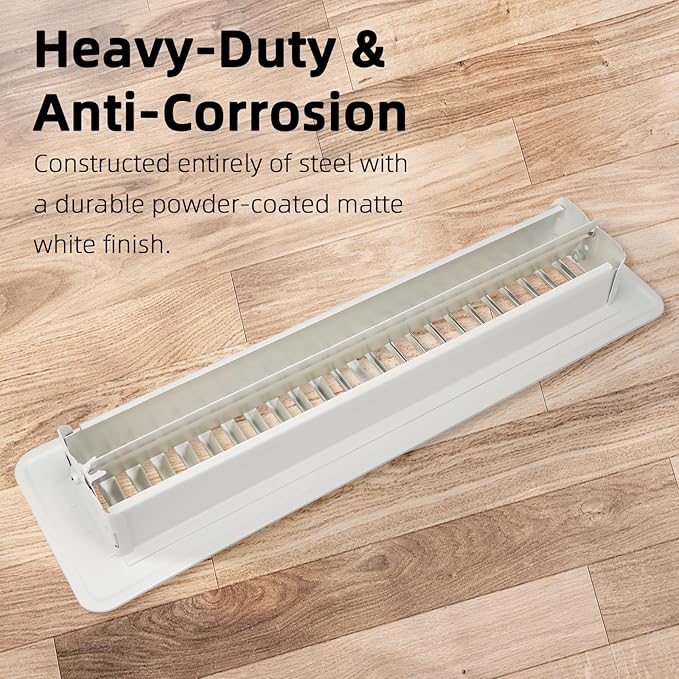 Floor Register 2x14 - Heavy Duty Walkable Vent Covers for Home Floor and Sidewall, Steel Rust-Resistant Vent Registers Grille with Adjustable Lever, Energy-Saving 2 Inch by 14 Inch Floor Vents (White)