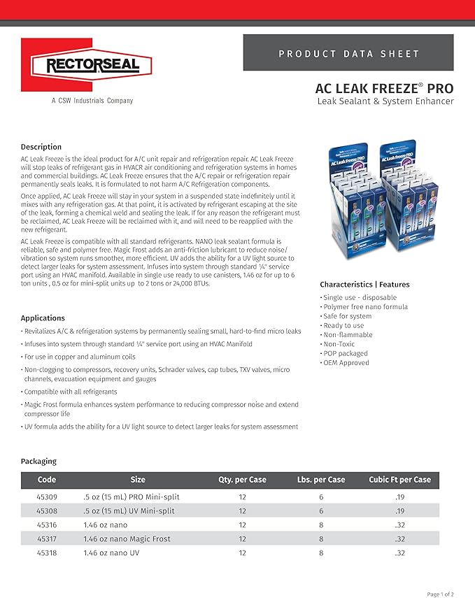 RectorSeal AC Leak Freeze Pro Nano with Magic Frost 45317 Leak Sealant, Easy Application, HVAC, 1.5 oz.