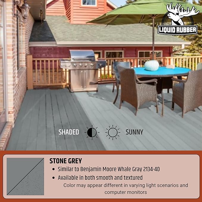 Liquid Rubber Polyurethane Deck Coating – 10X Stronger Than Traditional Deck Paint & Deck Stain – Flexible, Waterproof Sealant for Wood, Concrete & Plywood – Smooth Finish – Stone Grey – 4 Gallon