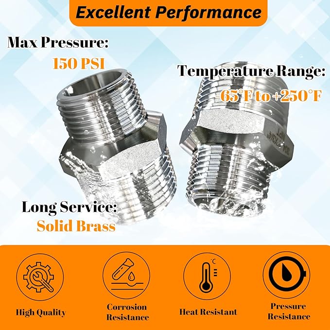 2pcs 1" NPT x 3/4" NPT Stainless Steel Nipple, 1 to 3/4 Adapter Fitting Reducing Solid Hex Stainless Steel Nipple, Male Pipe Fittings for Extending and Connecting Pipes