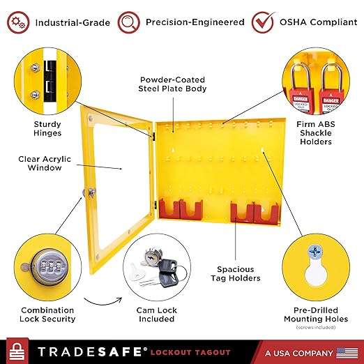TRADESAFE Lockout Tagout Station with 20 Loto Locks Keyed Alike Unlimited, 6 Lockout Hasps, 60 Lock Out Tags, Lock Out Tag Out Kit Station, Lock Out Kit Cabinet 22-1/2 x 18 x 3 inches