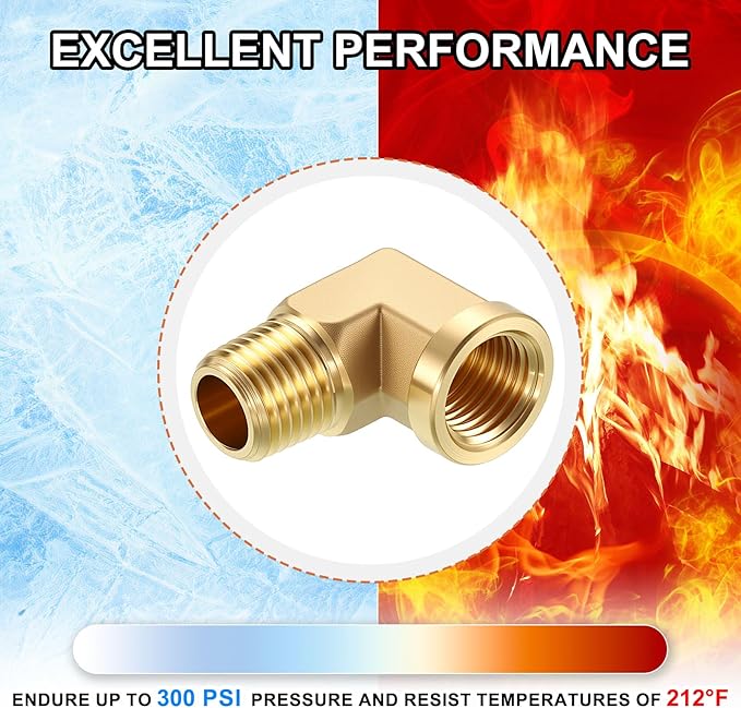 5 Pack 90° Barstock Street Elbow FeMale to Male Adapter, 1/4" NTP Female x 1/4" NTP Male Forged Brass Pipe Fittings for Industrial, Fluid Transfer, Home Gardening, Water Treatment