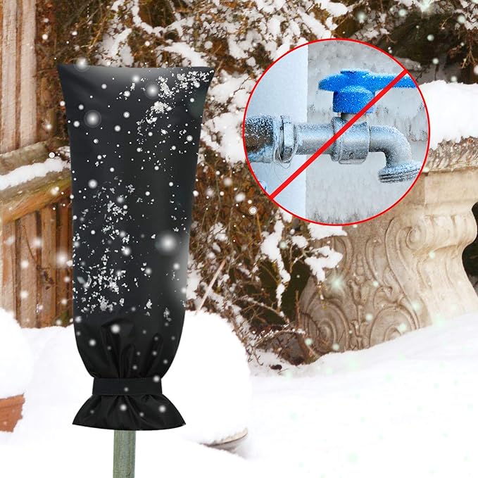 Frienda Outdoor Faucet Cover for Winter Freeze Protection 25'' x 10'' Winter Outside Large Backflow Preventer Insulation Spigot Hose Bib Cover for Garden Lawn Faucet Yard Hydrant(Black,1 Piece)