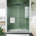 Frameless Double Sliding Shower Door - 56 to 60 Inch Adjustable Width x 74 Inch Height, 1/4" (6mm) Clear Tempered Glass with Easy-Clean, Space-Saving Bypass Design, Matte Black Finish for Bathroom
