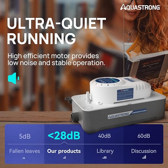 Aquastrong 1/30 HP 95 GPH HVAC Condensate Pump, 115V/230V, AC Condensation Remove Pump with Automatic Safety Switch & 19.7ft Tubing for Air Conditioner, Furnace, Dehumidifier,Ice Maker,Water Drain