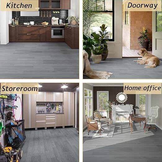 Freshtour Vinyl Flooring Roll, Versatile Removable PET Leather-Like Floor Covering, Waterproof & Durable, Easy Tape Installation, Cost-Effective for Any Room, Grey Oak/ 32.29 Sq.ft (39.3" x 118")