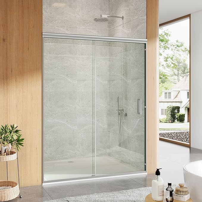 Bypass Sliding Shower Door - Double 6mm Tempered Glass with Easy-Clean Finish, Space Saving Aluminum Alloy Frame, 44 to 48 Inch Adjustable Width x 72 Inch Height, Brushed Nickel Enclosure