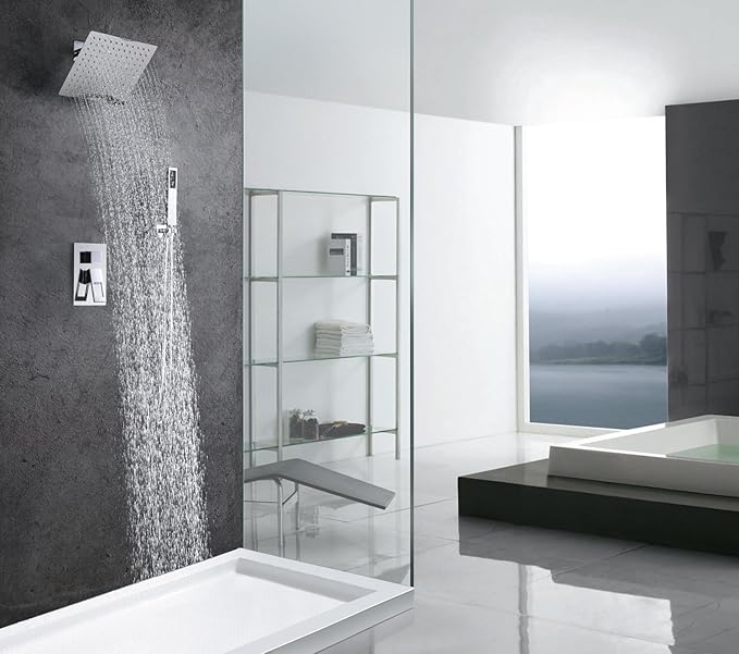 SUMERAIN Shower System Polished Chrome Shower Faucet Set with Shower Valve, 8 Inch Bathroom Luxury Rain Mixer Shower Combo Set Wall Mounted Rainfall Shower Head and Handheld