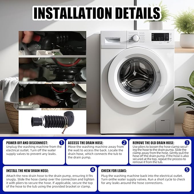 DC97-17345B Freestanding Washer Drain Hose For Samsung Front-loading Tub-to-Pump Hose Kit DC97-16781A DC97-17345A、DC67-00684A、DC97-17417A、DC67-00600A Replacement part number