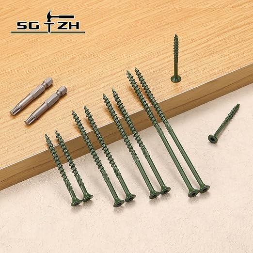#14 x 7 Inch Deck Screws (172Pcs) 8lb. Carbon Steel, Green, Flat Head, Rust Resistant epoxy Coated, with T30 Star Bit
