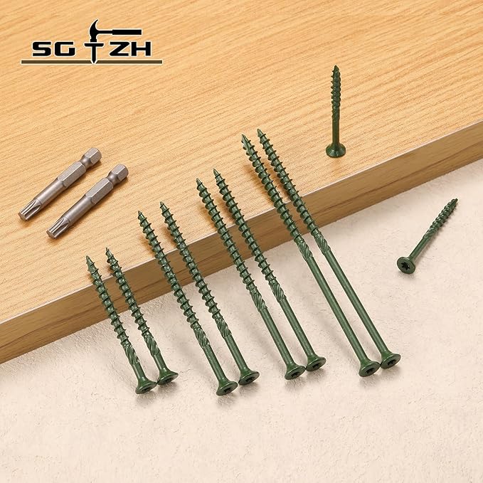#10 x 5 Inch Deck Screws (36Pcs) 1lb. Carbon Steel, Green, Flat Head, Rust Resistant epoxy Coated, with T25 Star Bit
