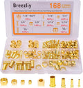 168PCS Tube OD（1/4" 5/16" 3/8" 1/2" Brass Compression Sleeves Ferrules & Insert,4 Sizes Brass Compression Fitting Assortment Kit for Connecting air, Fuel, Water, Oil